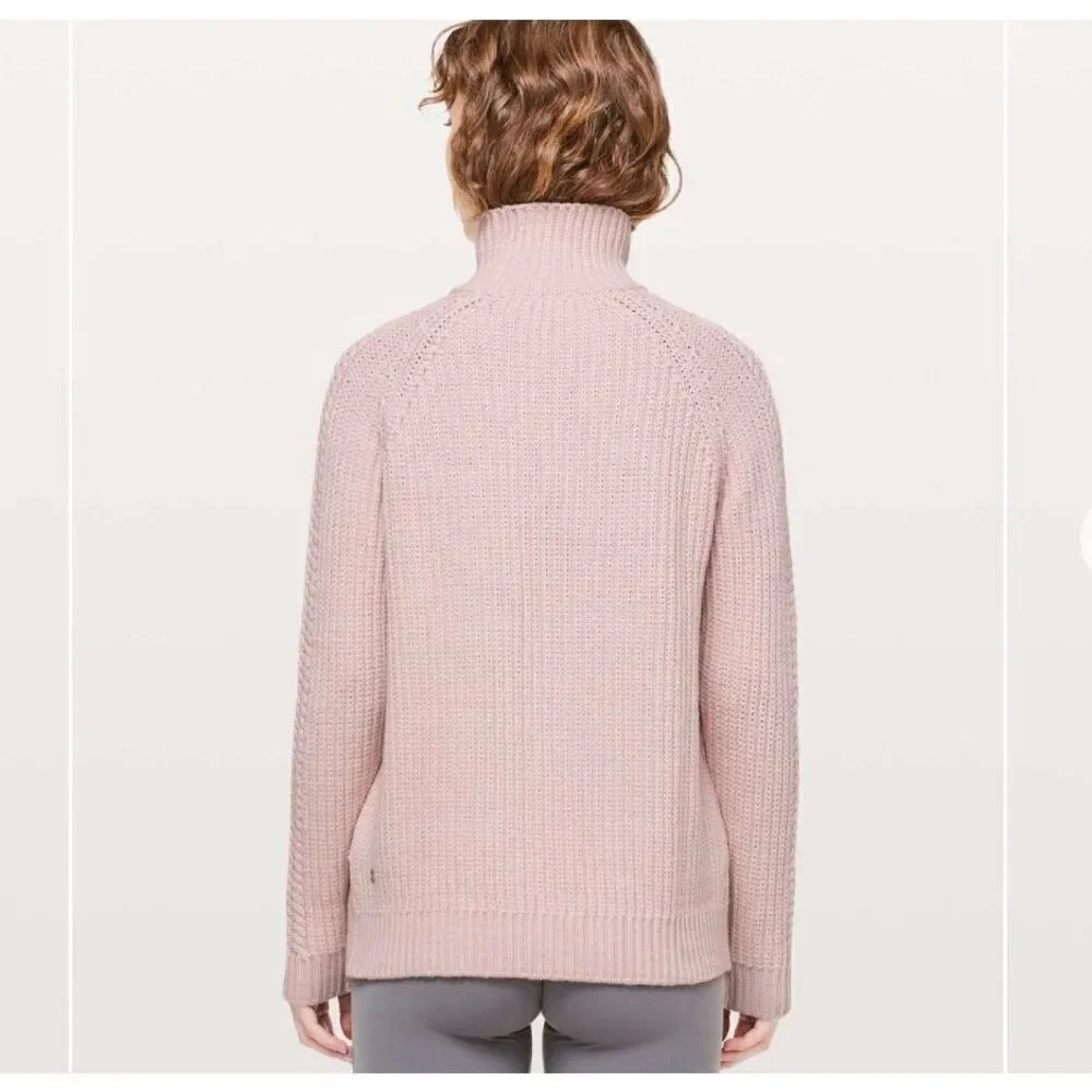 Lululemon Sweater Bring The Cozy Turtleneck Misty Pink Thick Cotton Cableknit 4